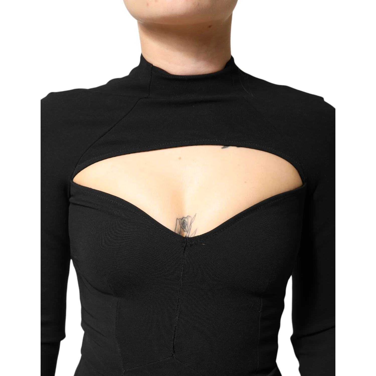 Black Viscose Bodycon Sheath Midi Dress