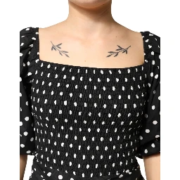 Black White Polka Dot Short Sleeves Mini Dress