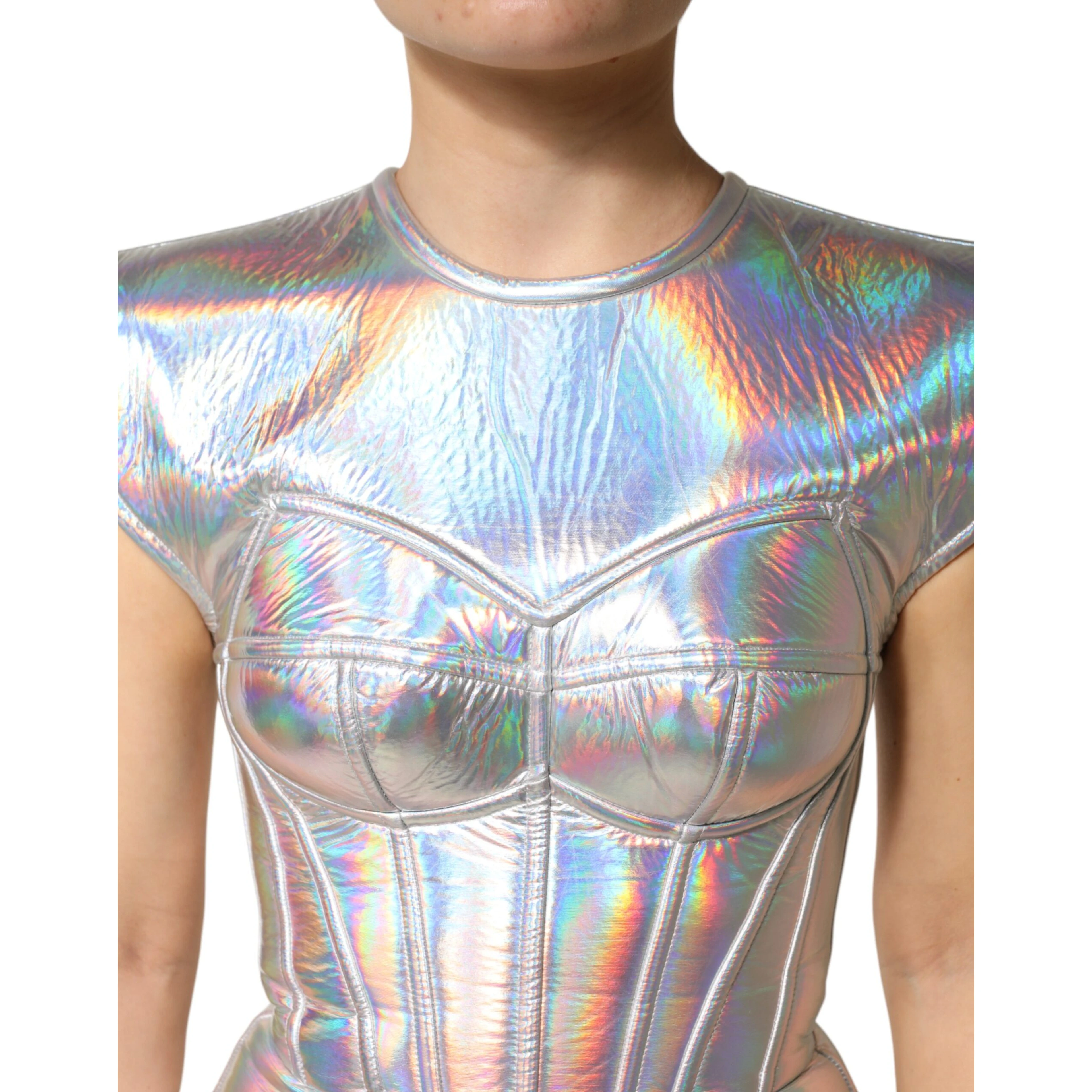 Silver Iridescent Bodycon Sheath Midi Dress