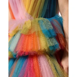 Multicolor Nylon Tiered Tulle Midi Dress