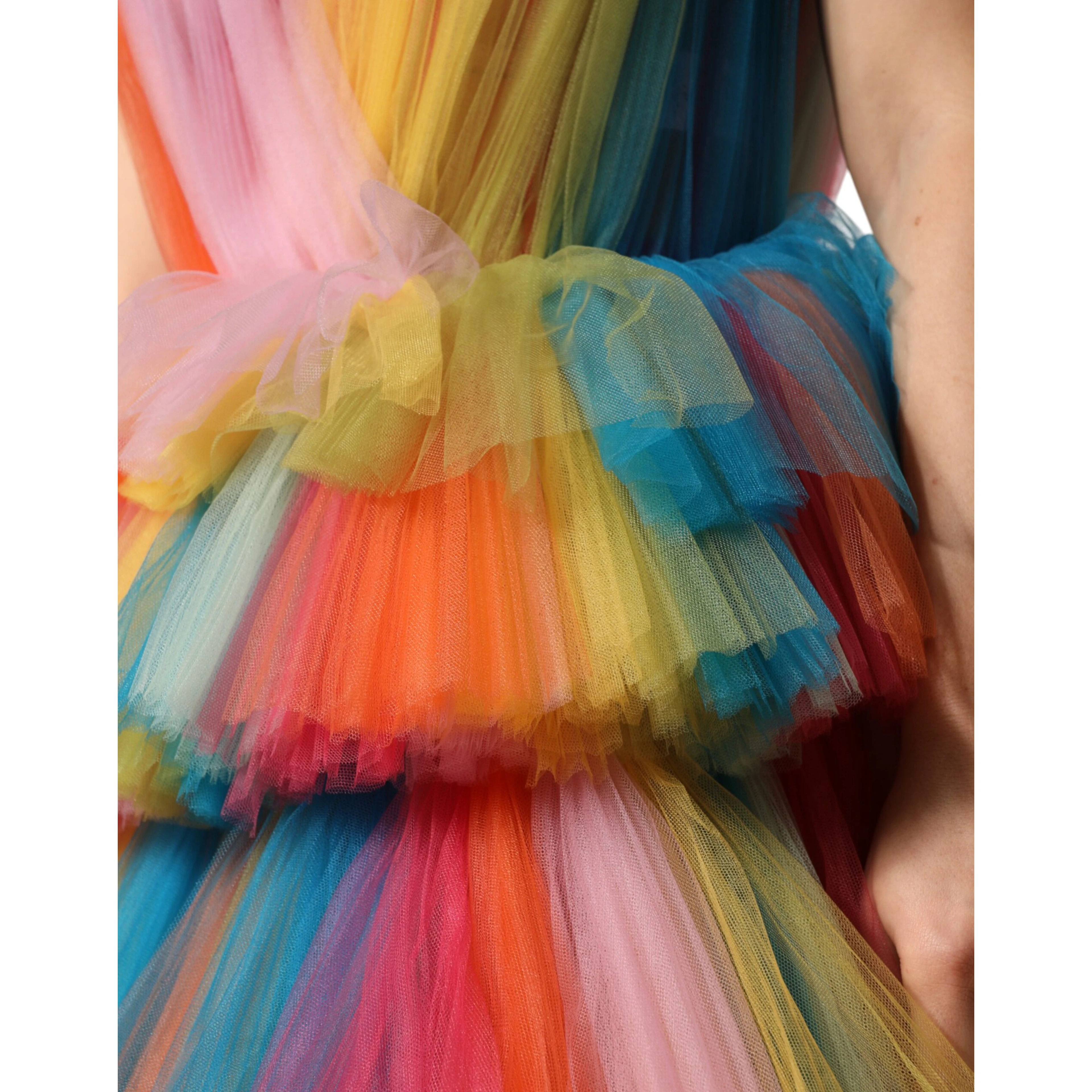 Multicolor Nylon Tiered Tulle Midi Dress