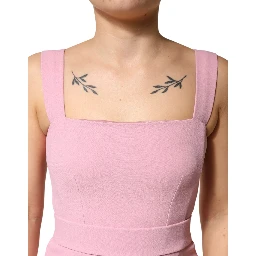 Pink Viscose Sleeveless Sheath Midi Dress