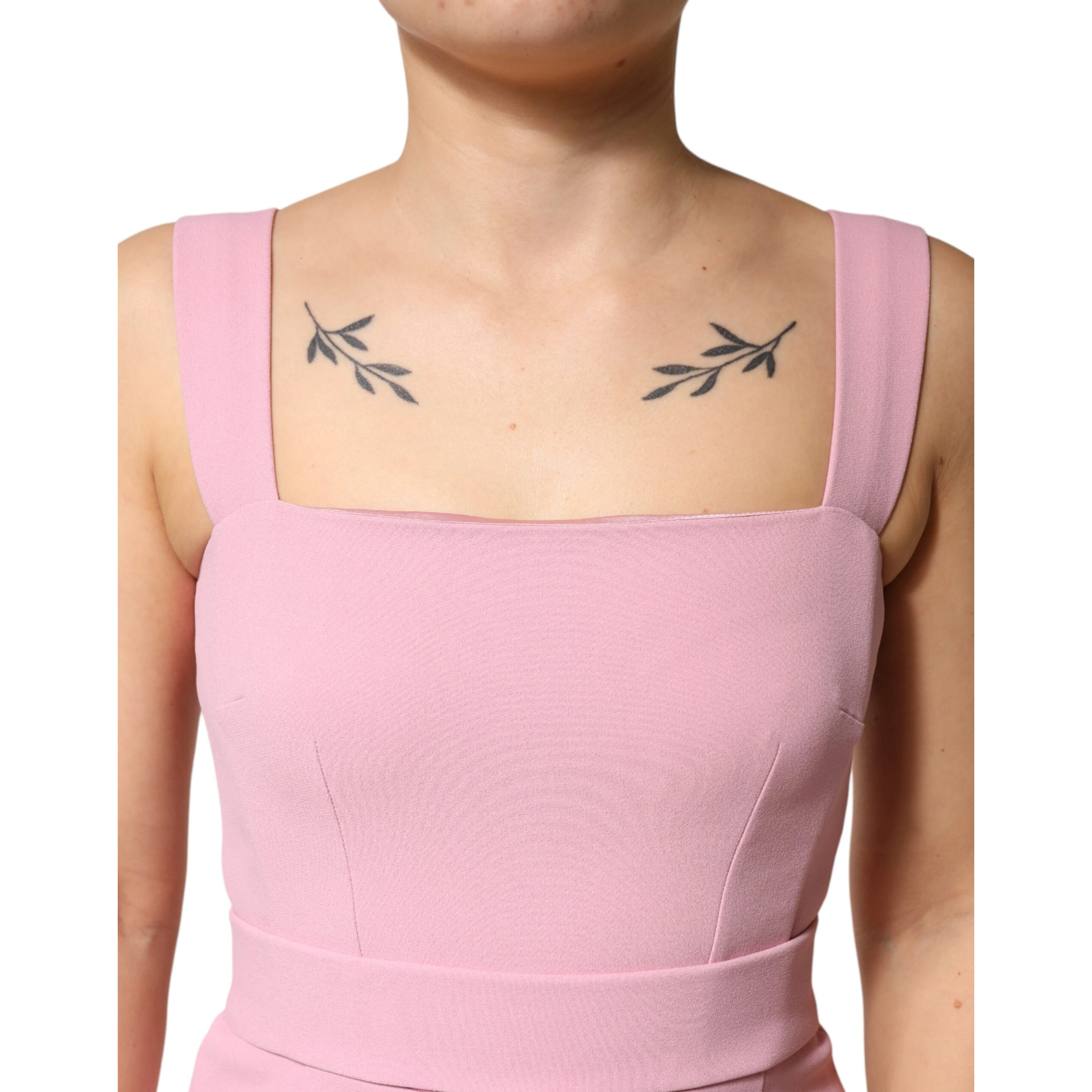 Pink Viscose Sleeveless Sheath Midi Dress