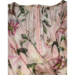 Pink Lily Print A-line Pleated Maxi Dress