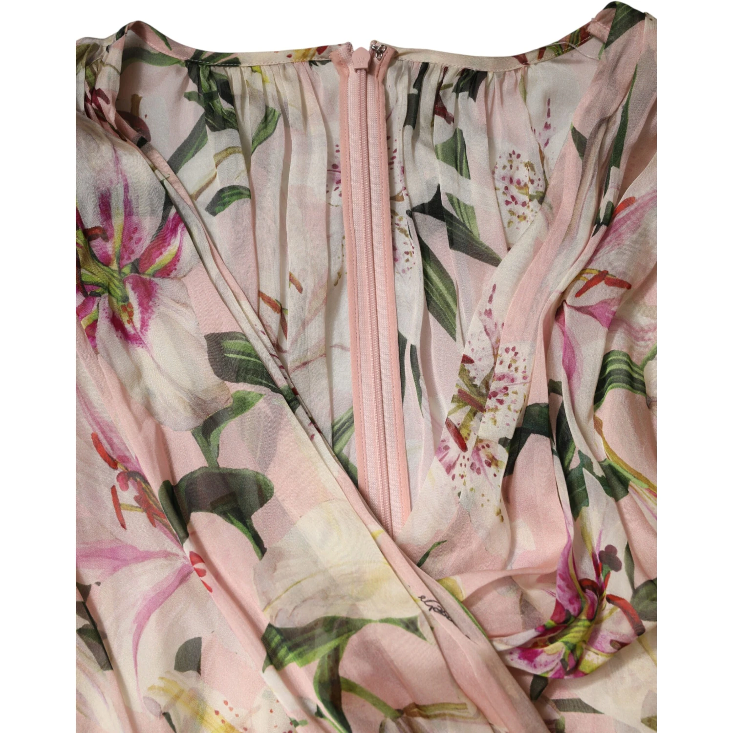Pink Lily Print A-line Pleated Maxi Dress