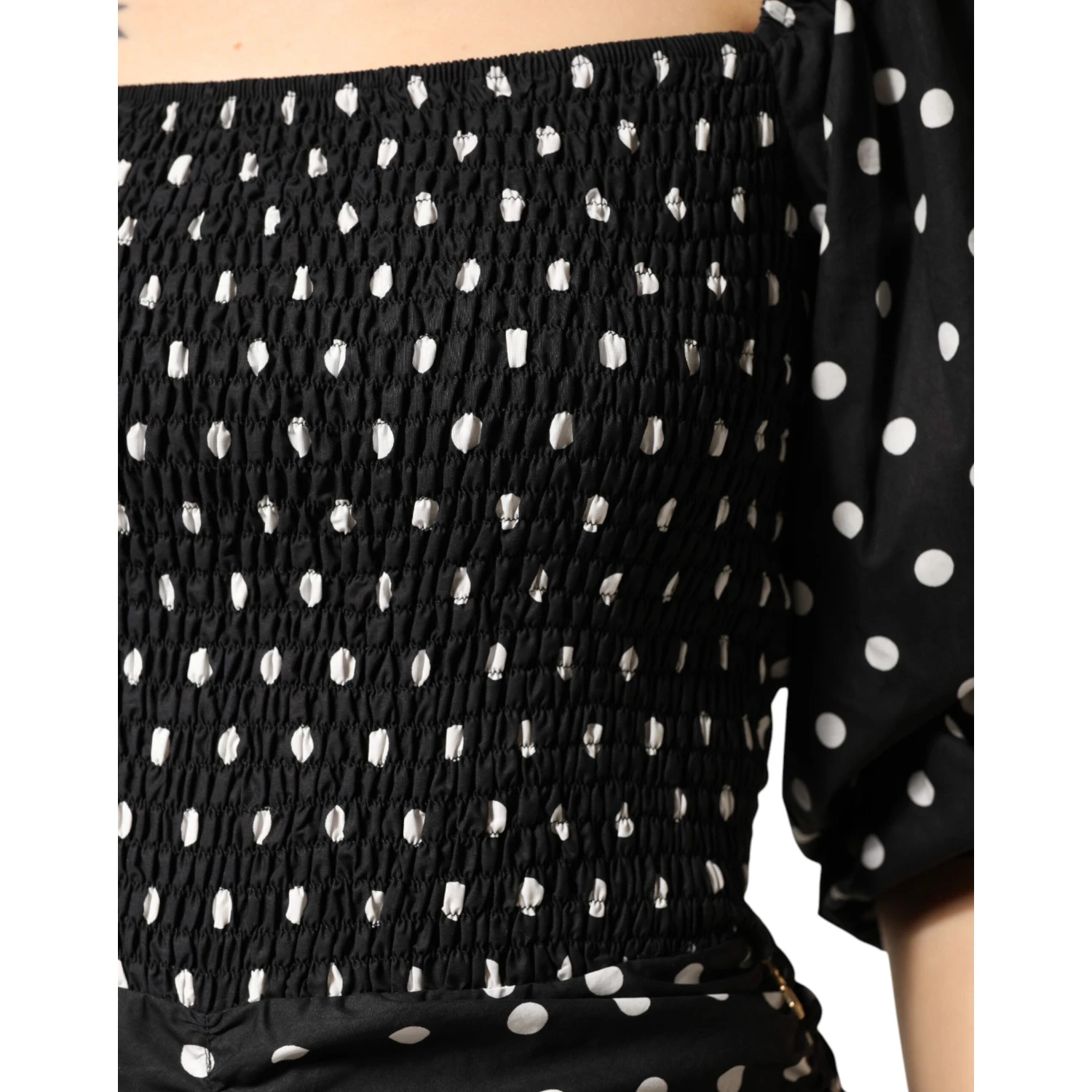 Black White Polka Dot Short Sleeves Mini Dress
