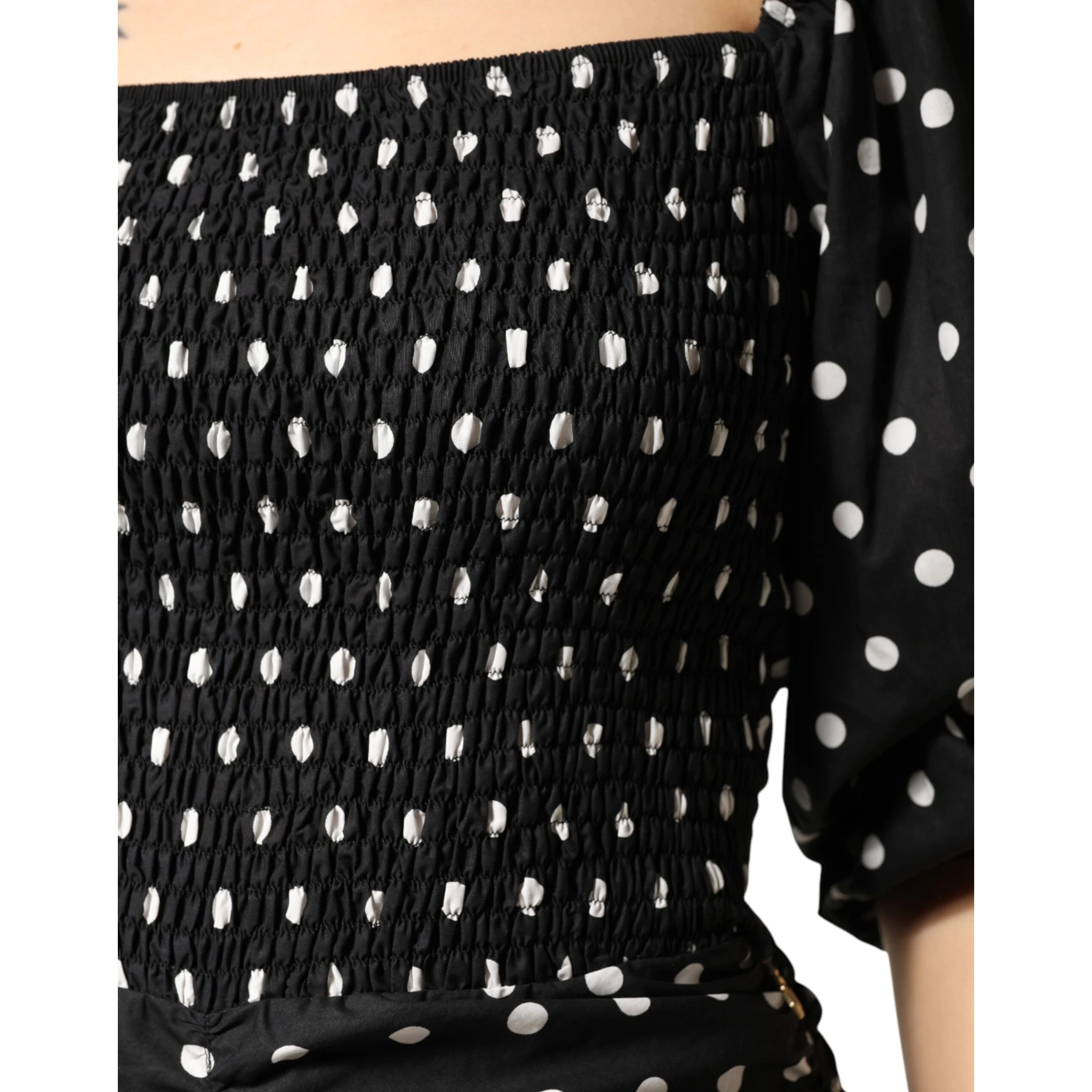 Black White Polka Dot Short Sleeves Mini Dress