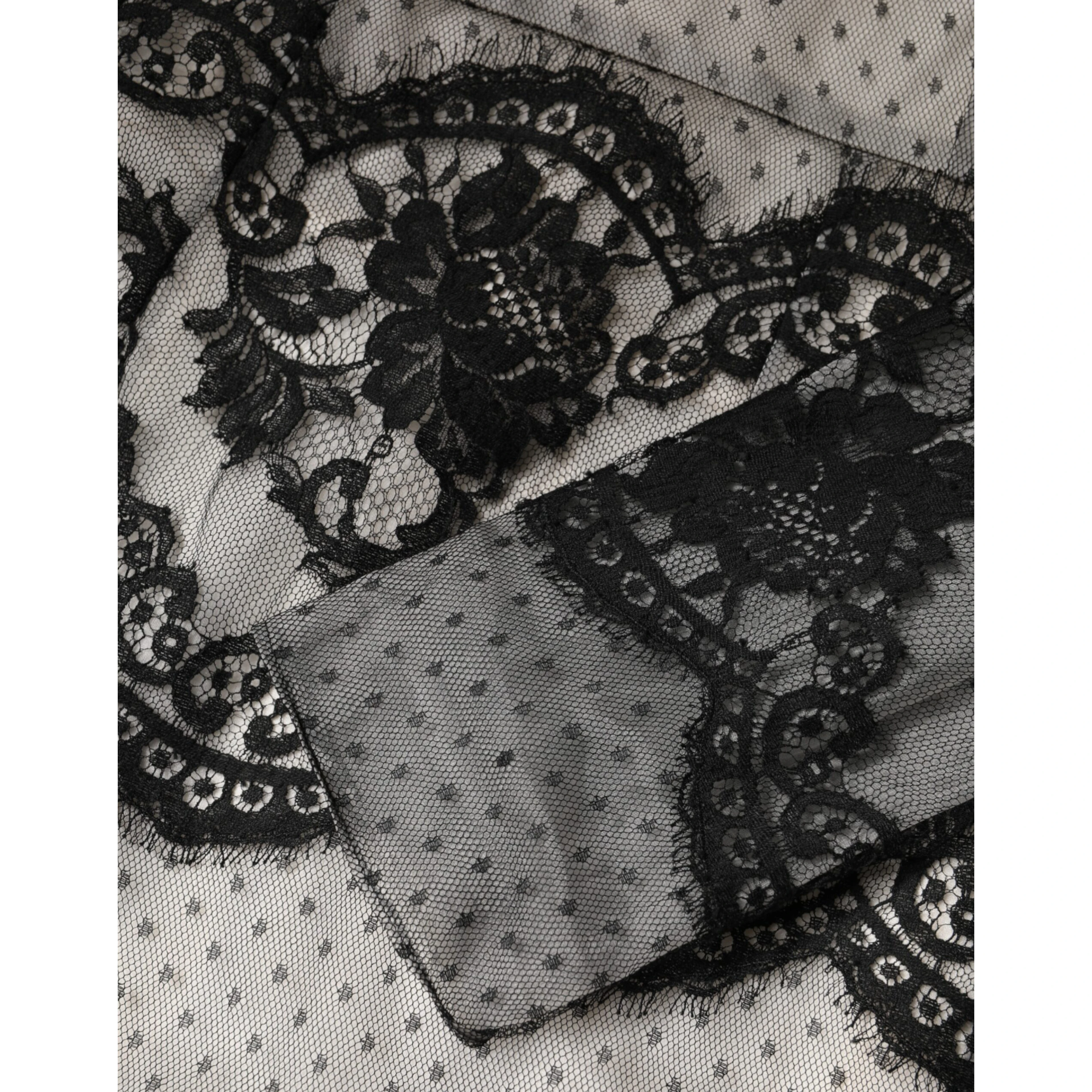 Black White Lace Silk Blend MaxiSheath Dress