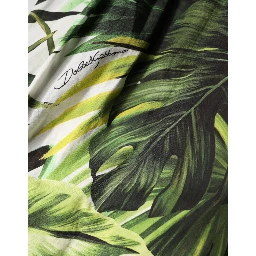 Green Leaves Print Cotton Halter Midi Dress