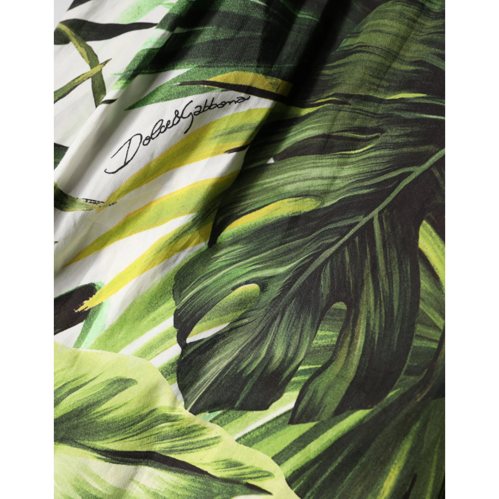 Green Leaves Print Cotton Halter Midi Dress