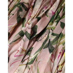 Pink Lily Print A-line Pleated Maxi Dress
