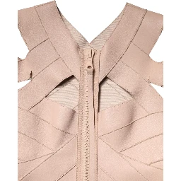 Beige Leather Short Sleeves Sheath Mini Dress
