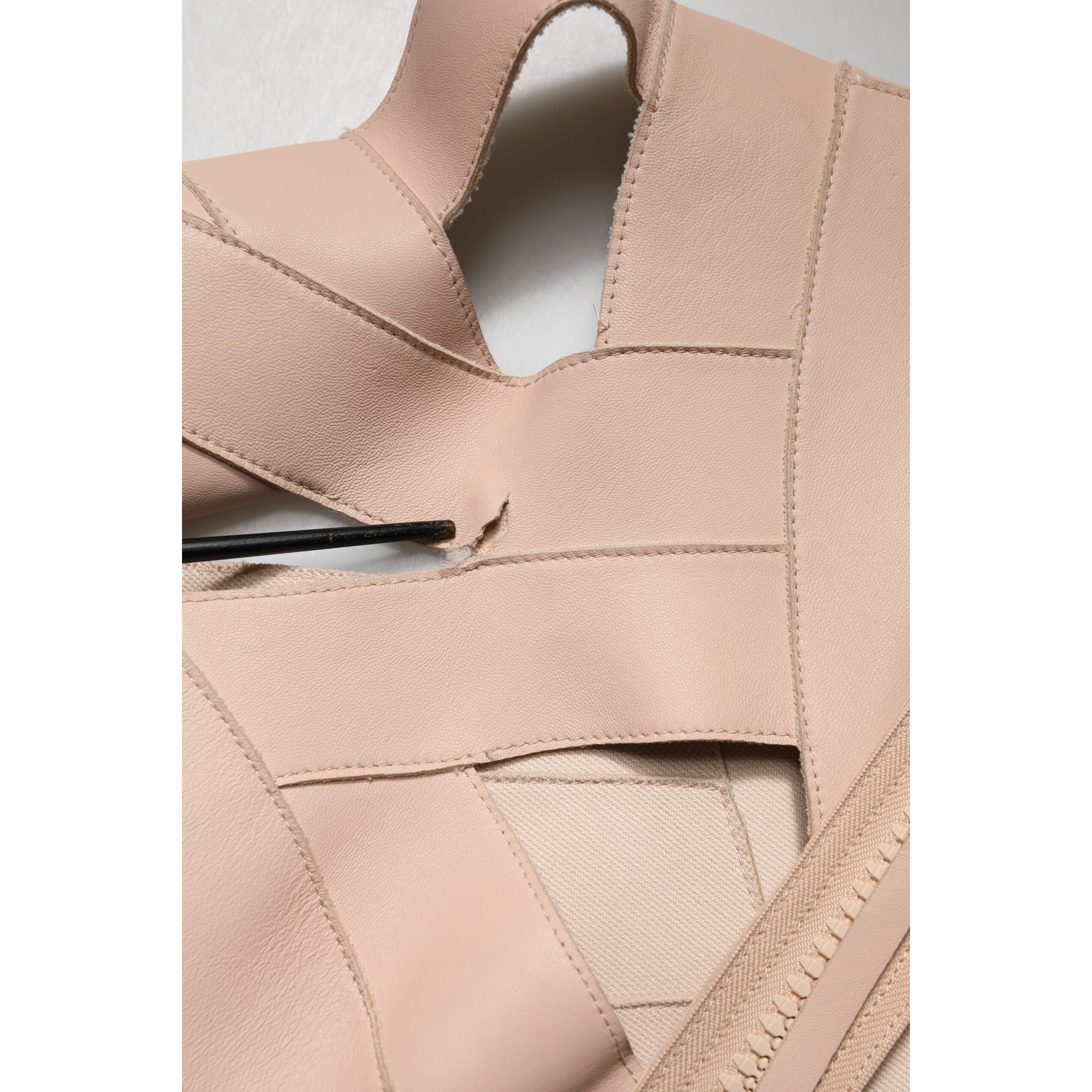 Beige Leather Short Sleeves Sheath Mini Dress