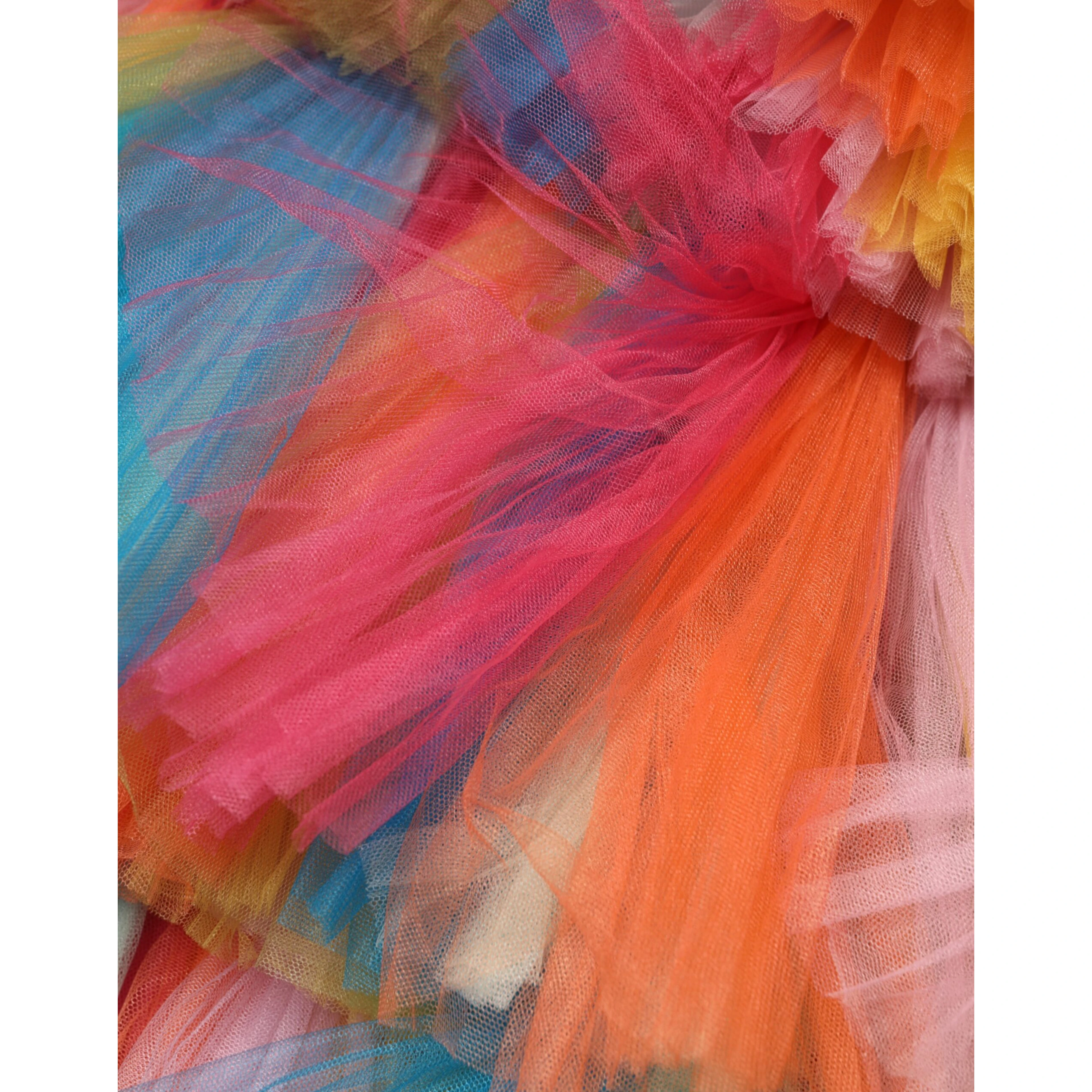 Multicolor Nylon Tiered Tulle Midi Dress