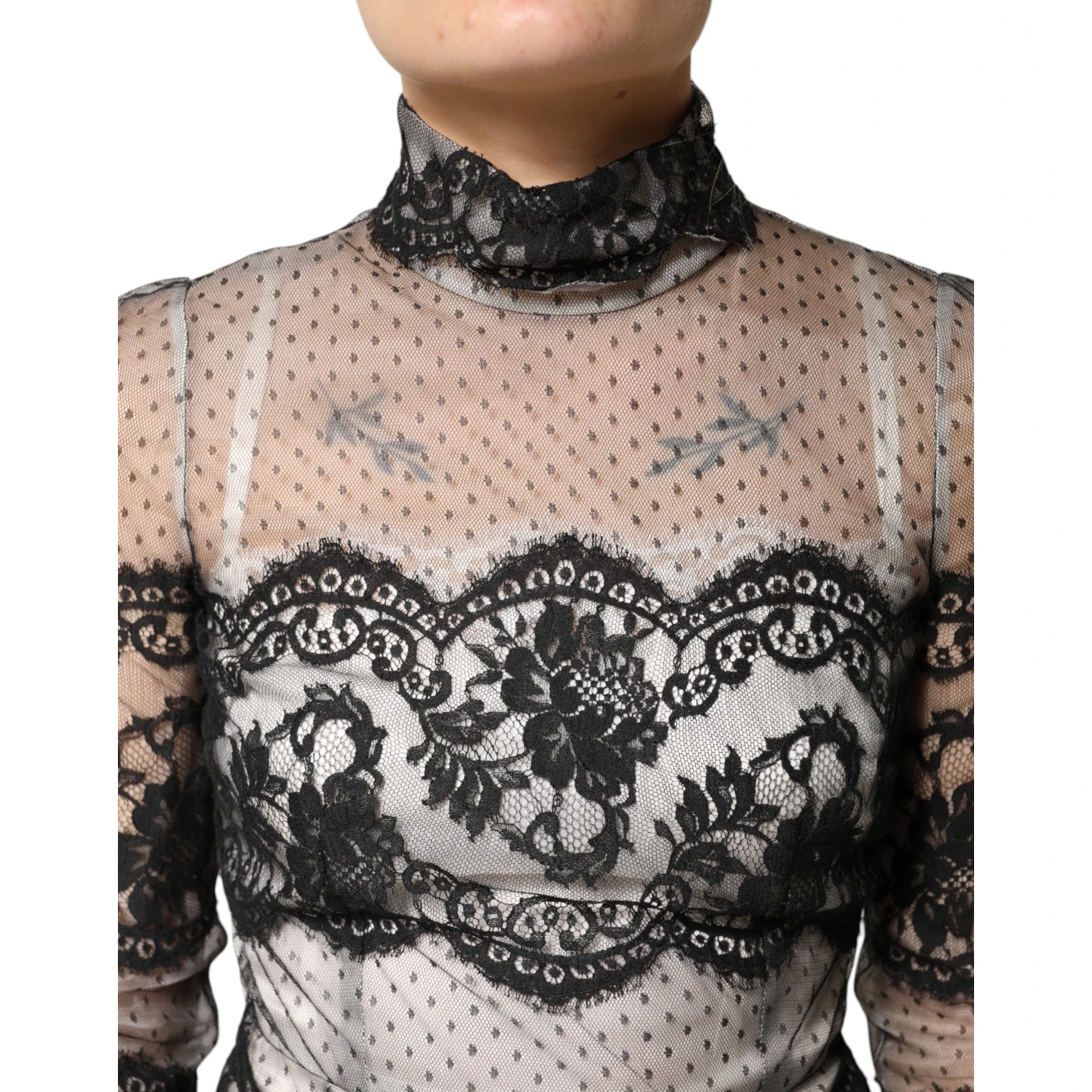 Black White Lace Silk Blend MaxiSheath Dress