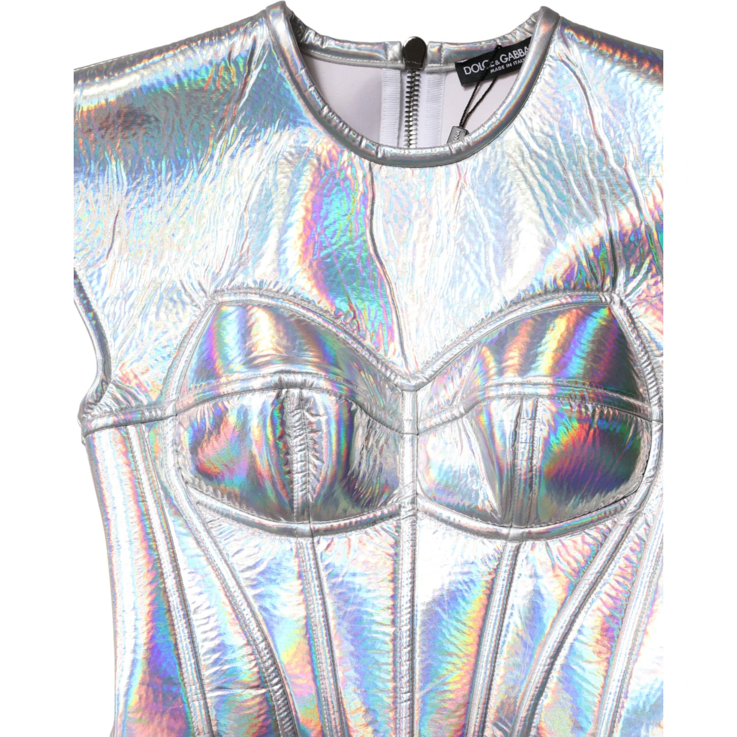 Silver Iridescent Bodycon Sheath Midi Dress