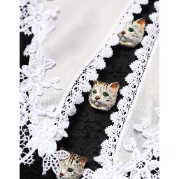 Black White Silk Macrame Lace Midi Dress