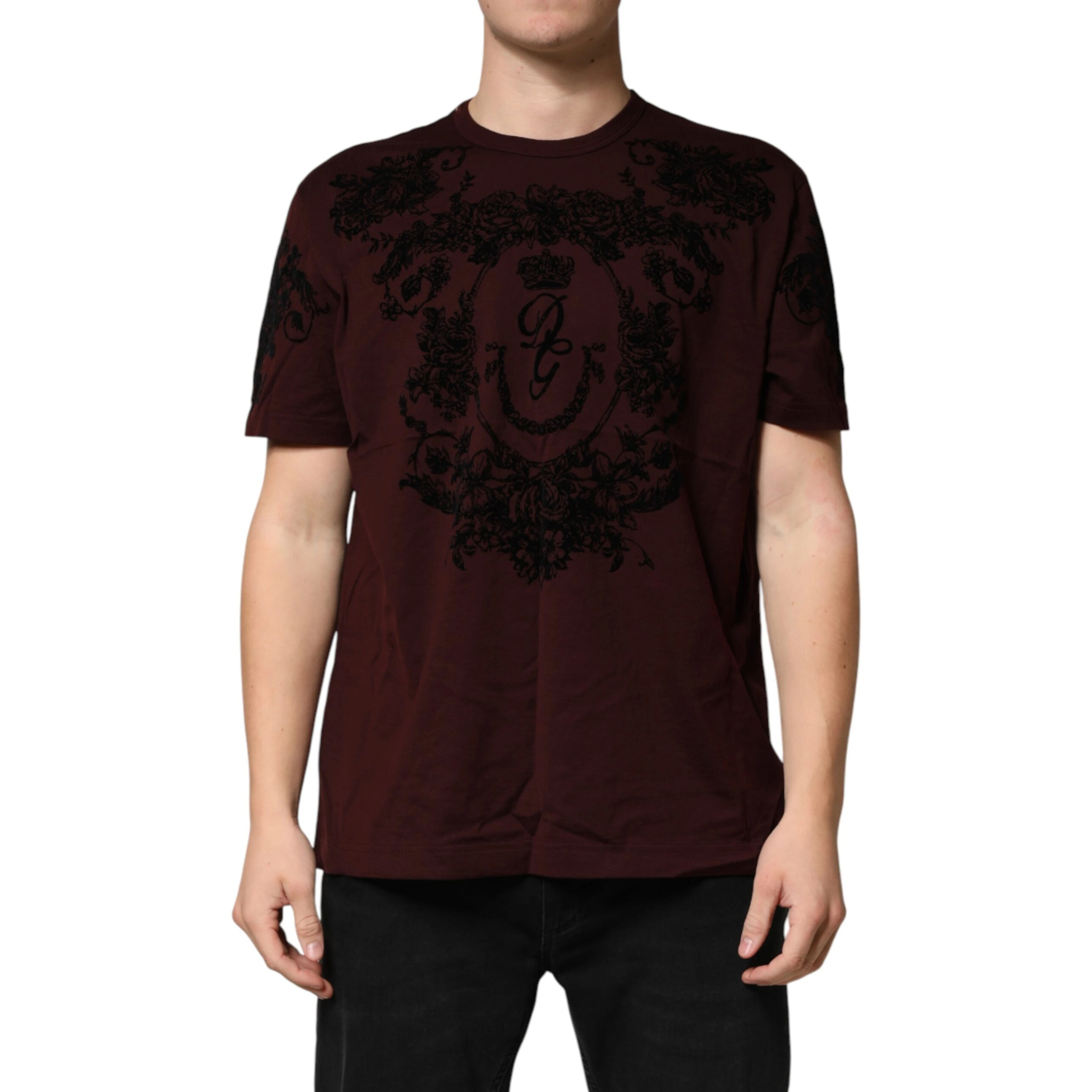 Maroon DG Crown Floral Crewneck Men T-shirt