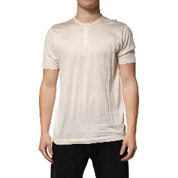 Off White Cotton Blend Men Henley T-shirt