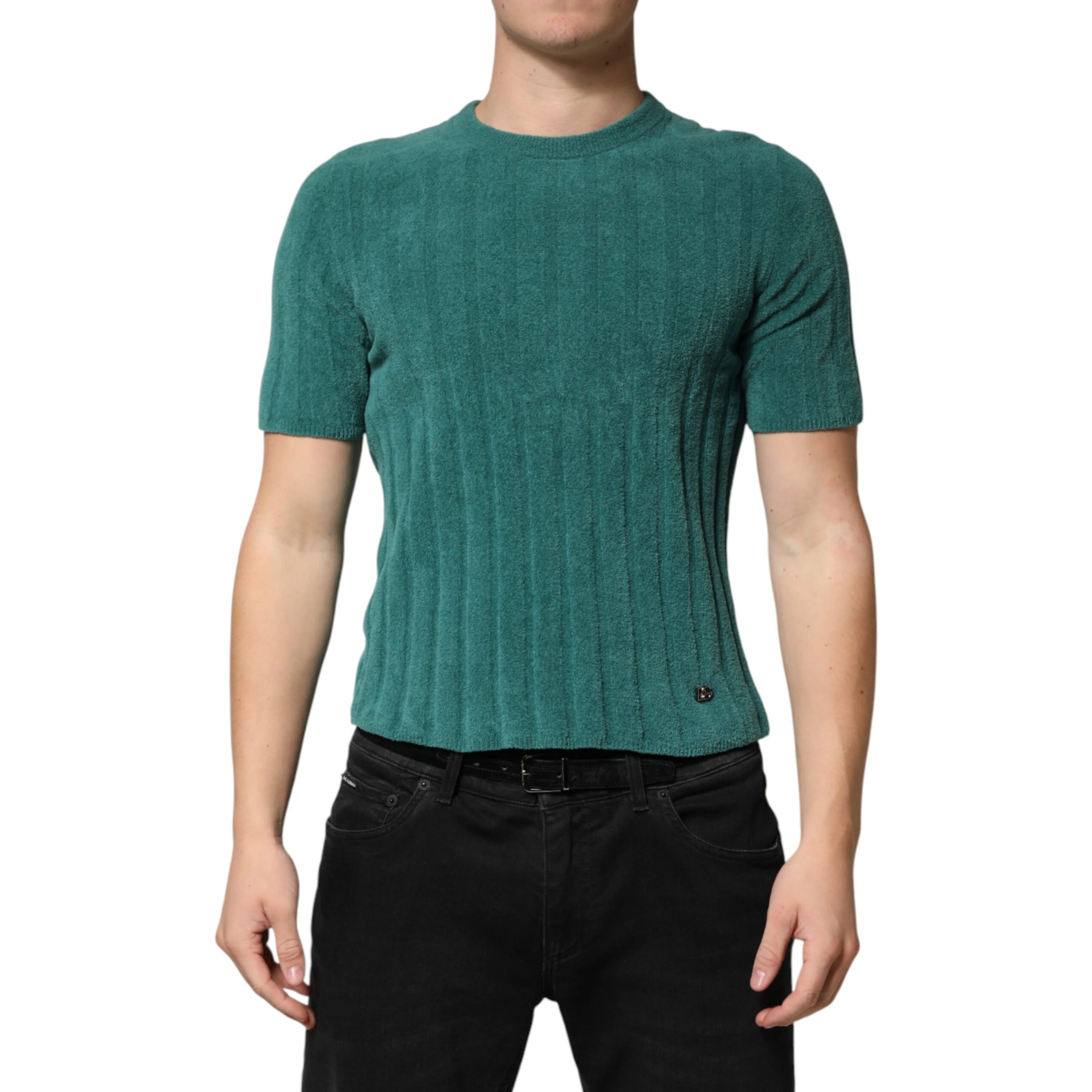 Dark Green Cotton Blend Men Crew Neck T-shirt
