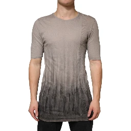 Gray Two Tone Cotton Round Neck Short Sleeves T-shirt