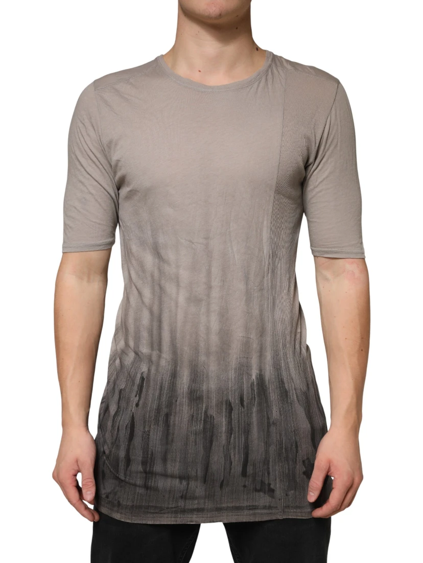 Gray Two Tone Cotton Round Neck Short Sleeves T-shirt