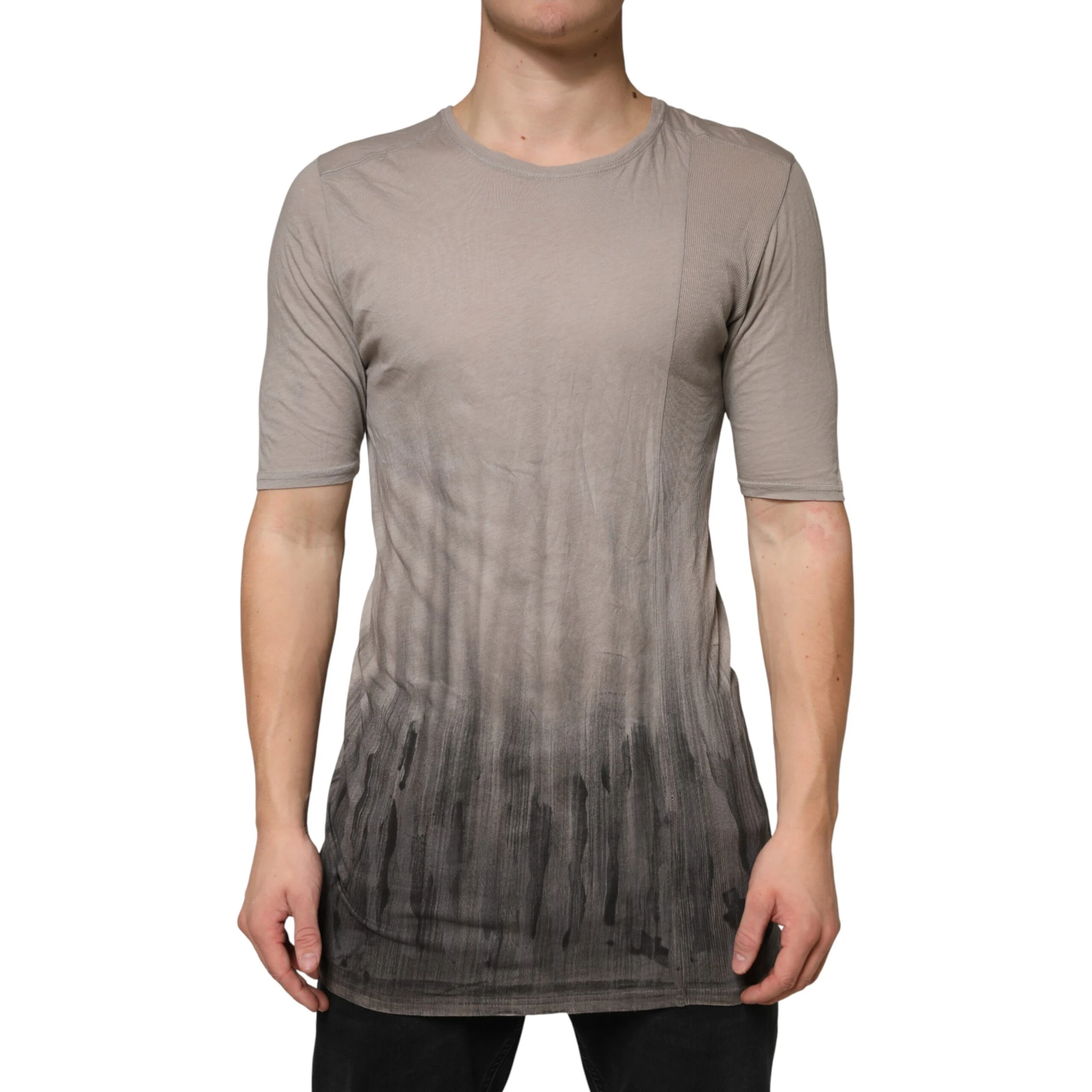 Gray Two Tone Cotton Round Neck Short Sleeves T-shirt