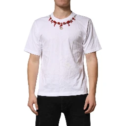 White Cotton Necklace Embellished T-shirt
