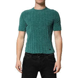 Dark Green Cotton Blend Men Crew Neck T-shirt