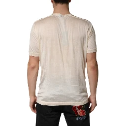 Off White Cotton Blend Men Henley T-shirt