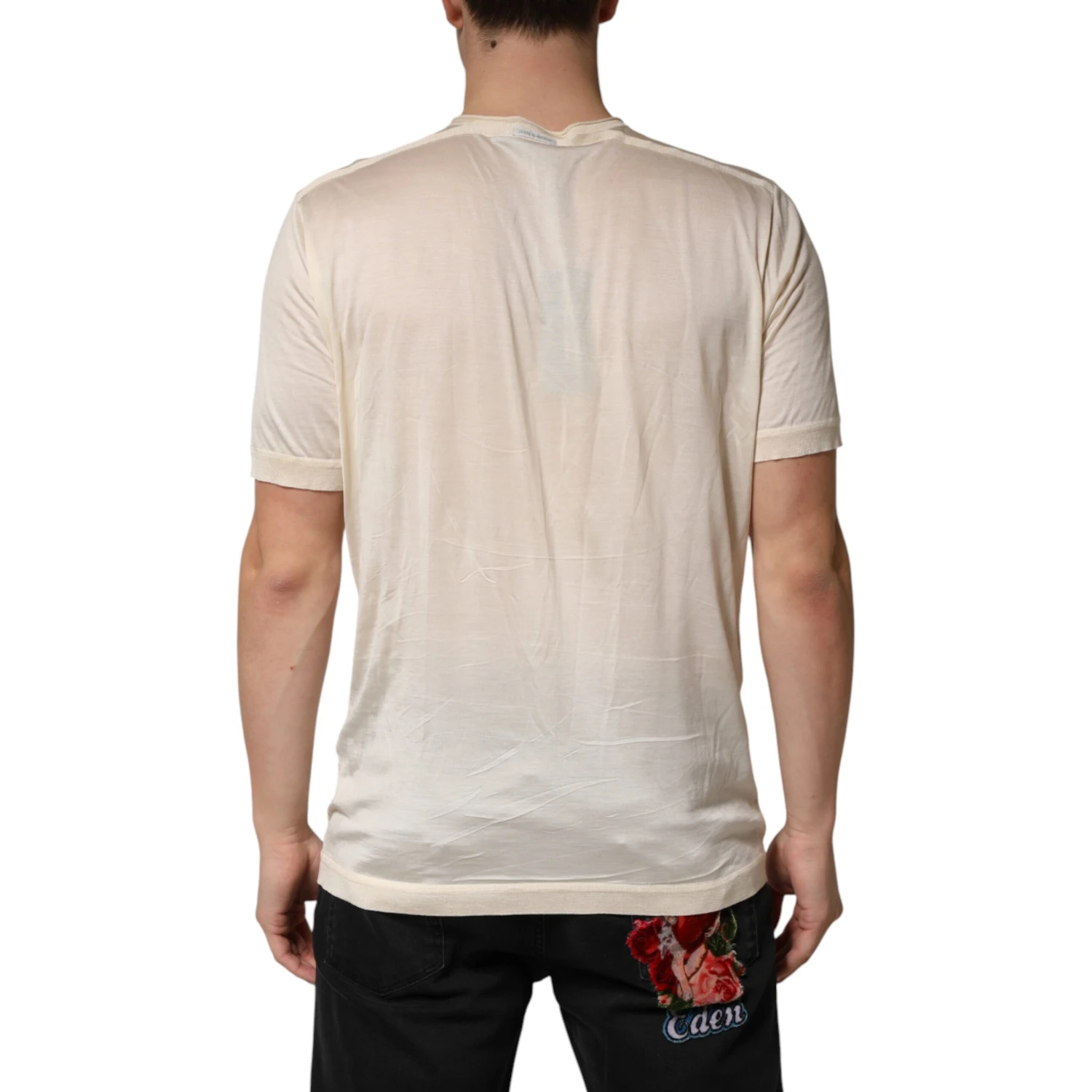 Off White Cotton Blend Men Henley T-shirt