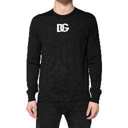 Black Wool DG Crew Neck Men Pullover Sweater