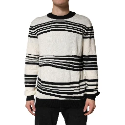 Black White Stripe CrewNeck Pullover Sweater