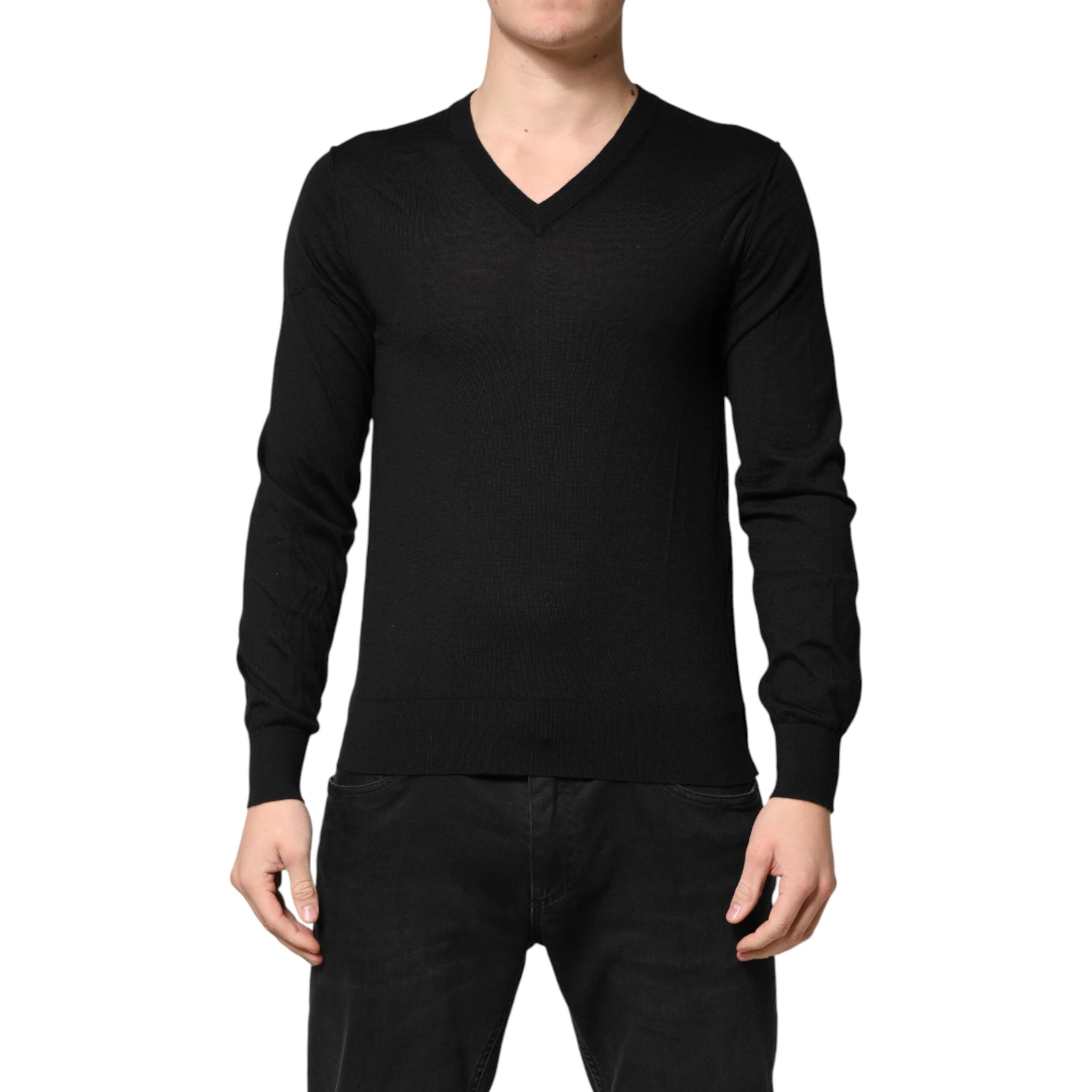 Black Cashmere V-Neck Men Pullover Sweater