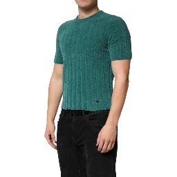 Dark Green Cotton Blend Men Crew Neck T-shirt
