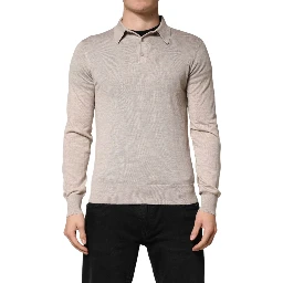 Beige Cashmere Collared PoloPullover  Sweater