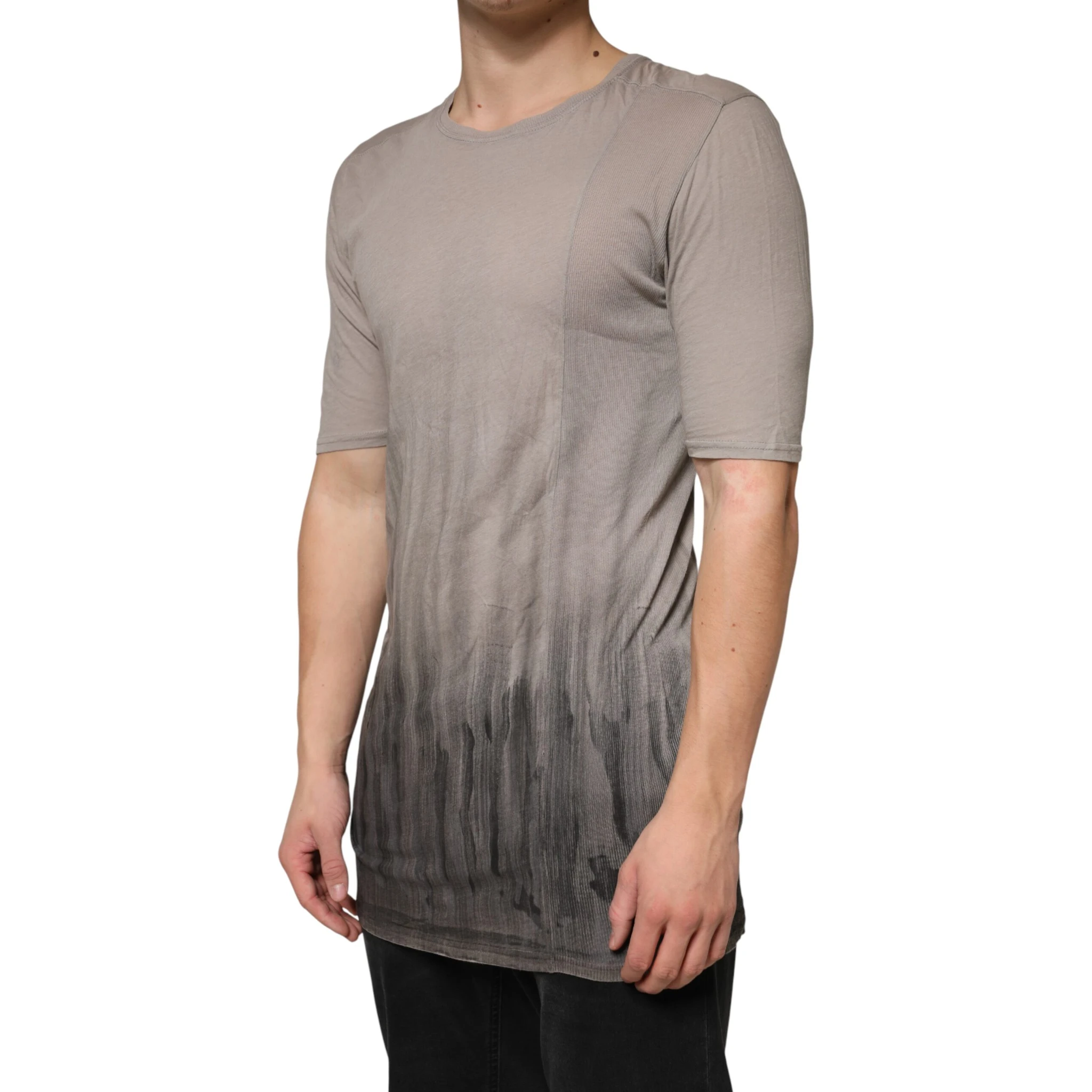 Gray Two Tone Cotton Round Neck Short Sleeves T-shirt