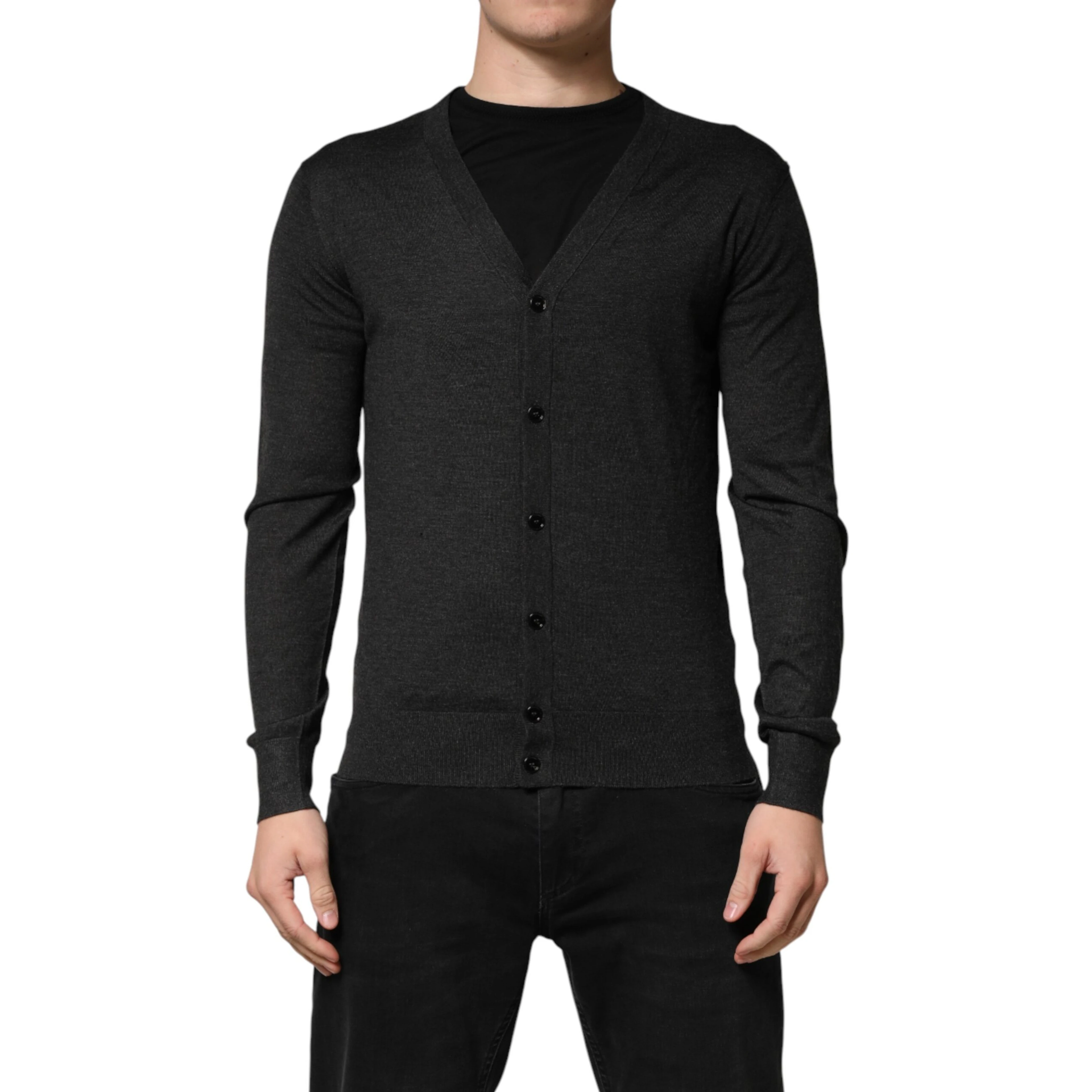Black Cashmere Buttoned Men Cardigan Sweater