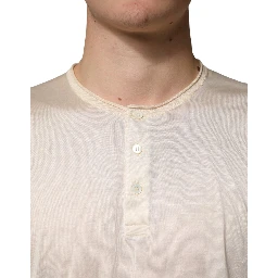 Off White Cotton Blend Men Henley T-shirt