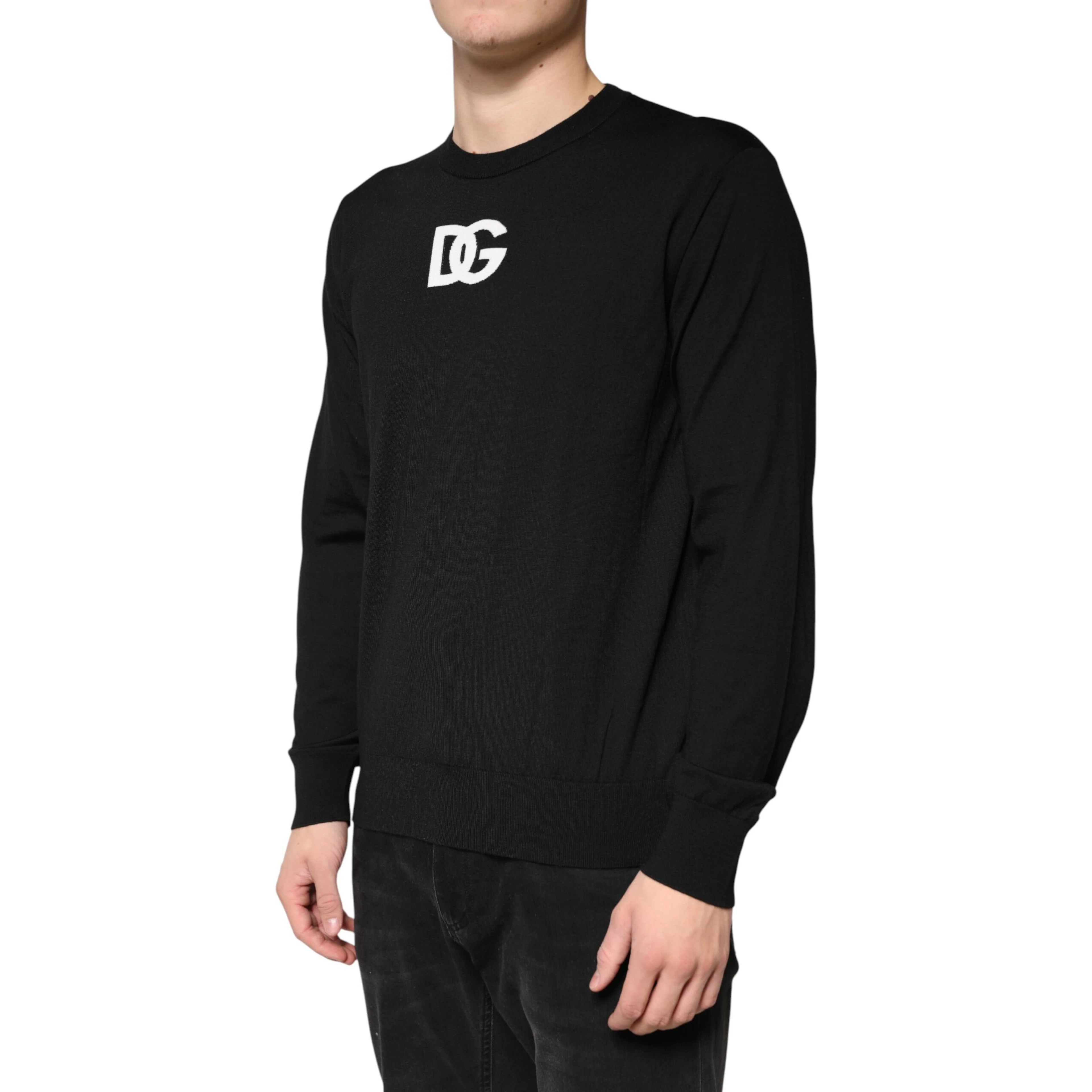 Black Wool DG Crew Neck Men Pullover Sweater