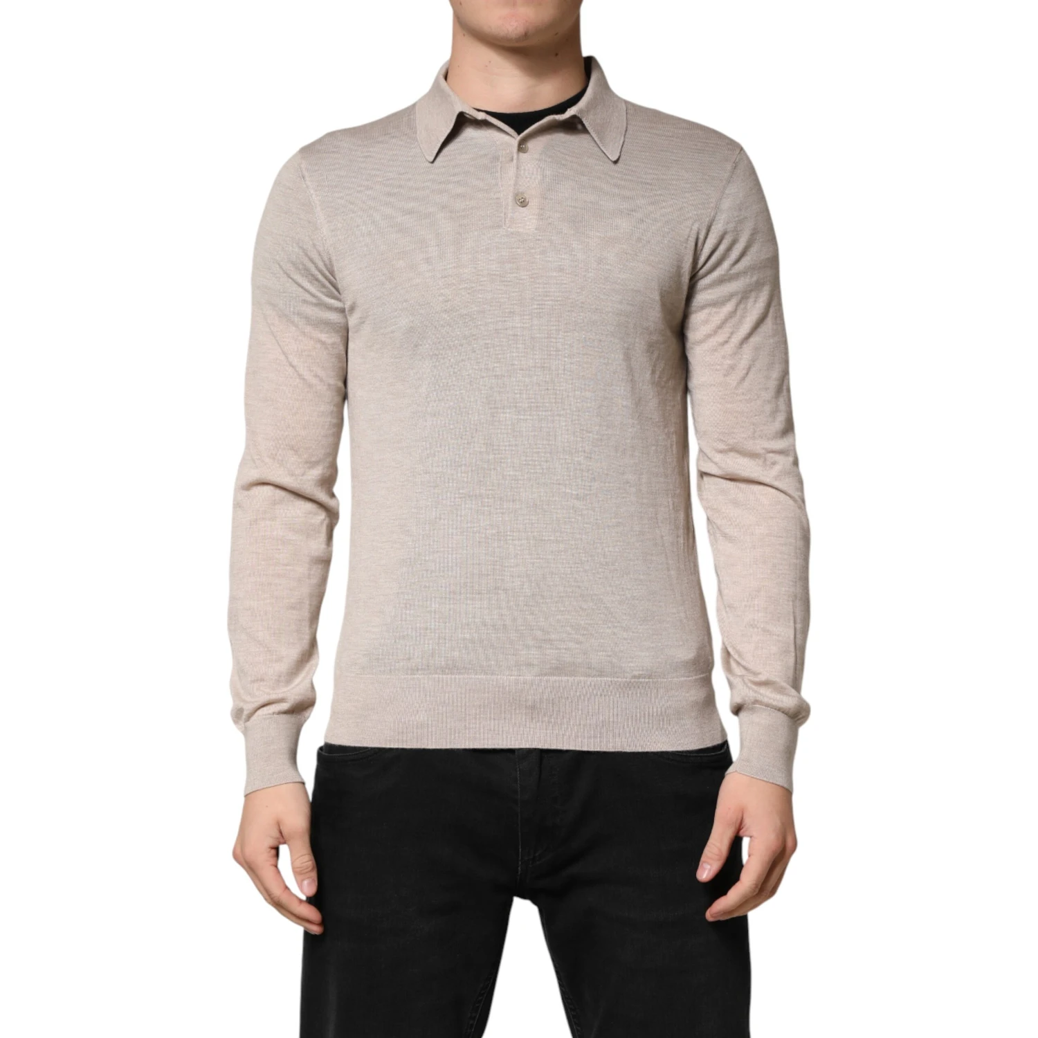 Beige Cashmere Collared PoloPullover  Sweater