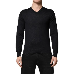 Black Cashmere V-Neck Men Pullover Sweater