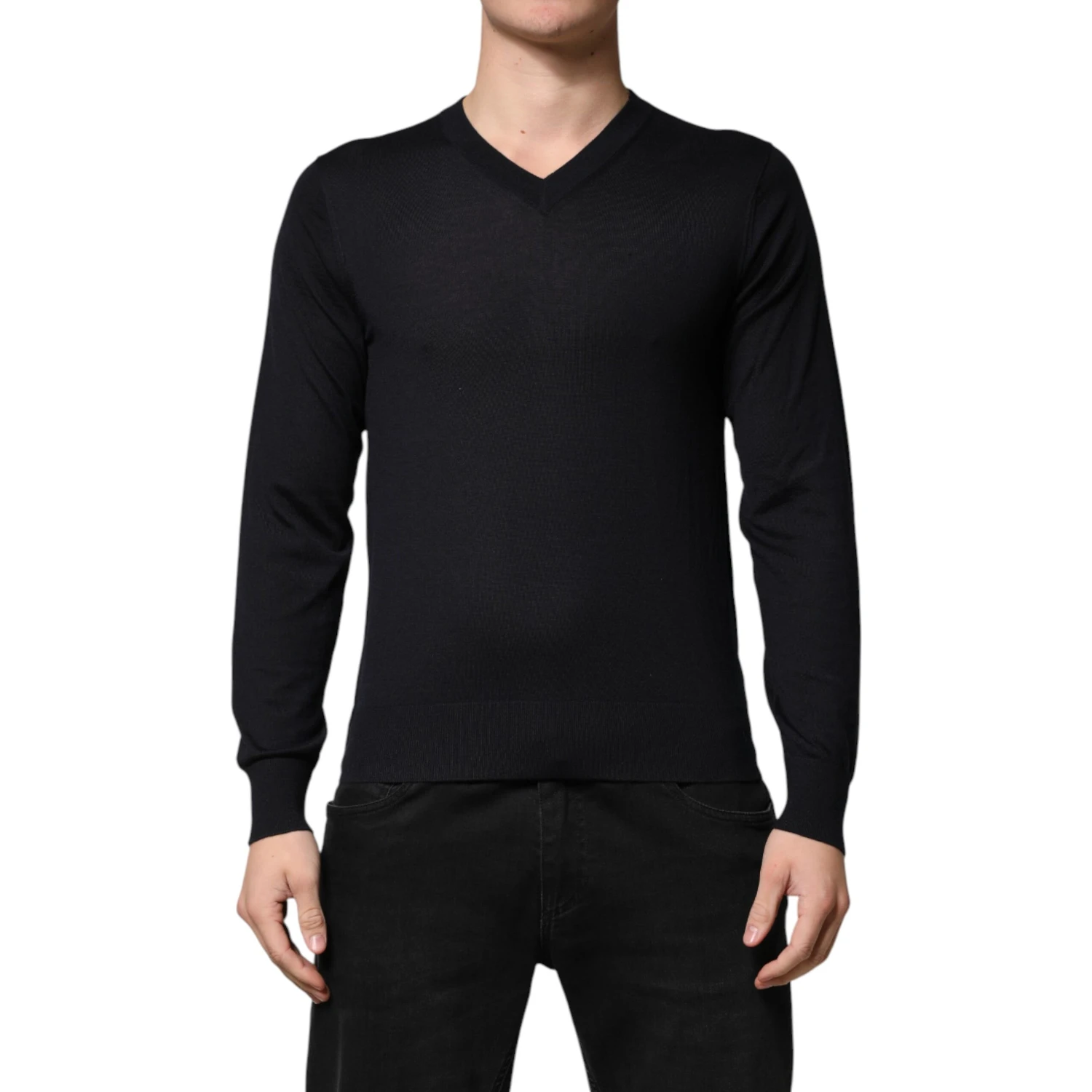 Black Cashmere V-Neck Men Pullover Sweater