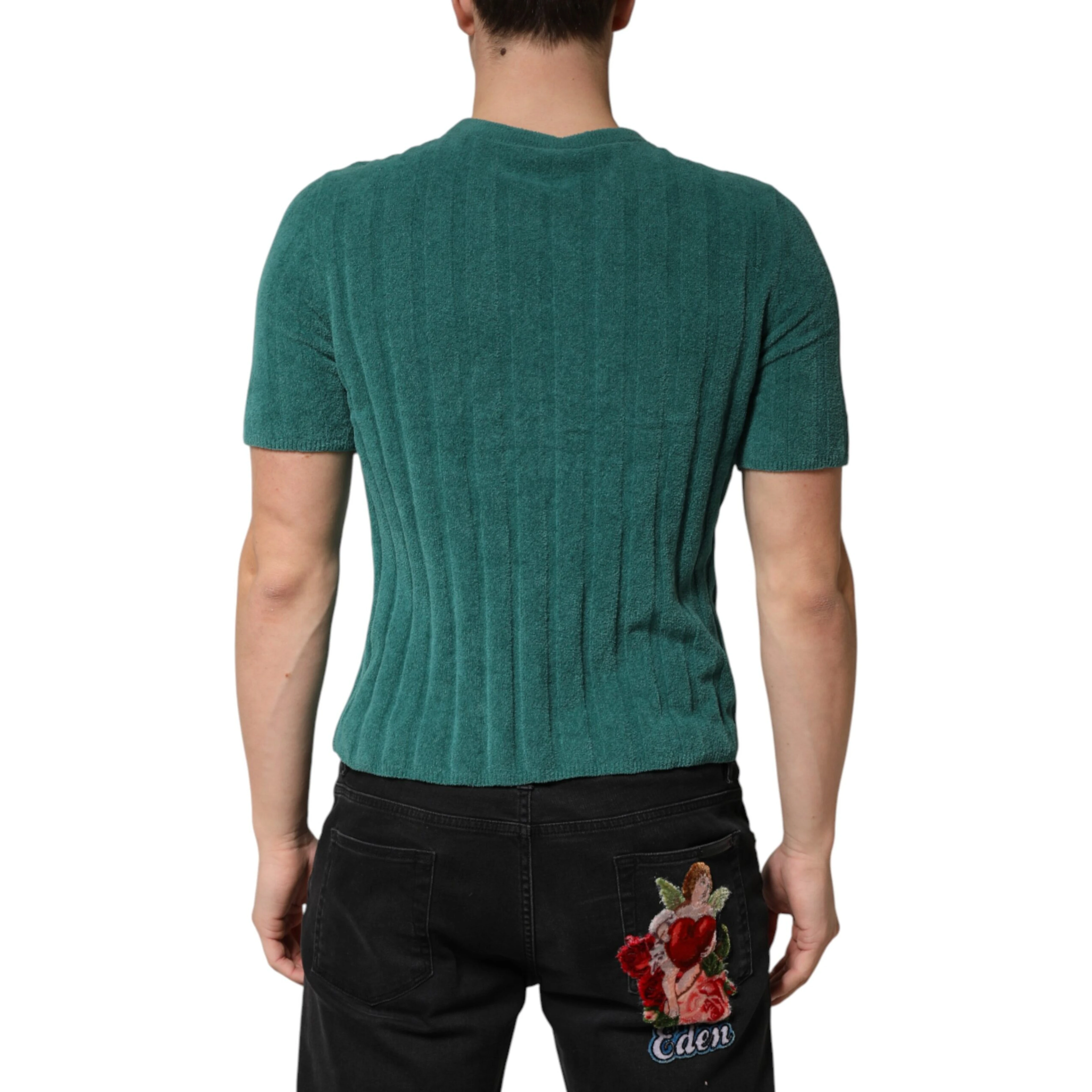 Dark Green Cotton Blend Men Crew Neck T-shirt