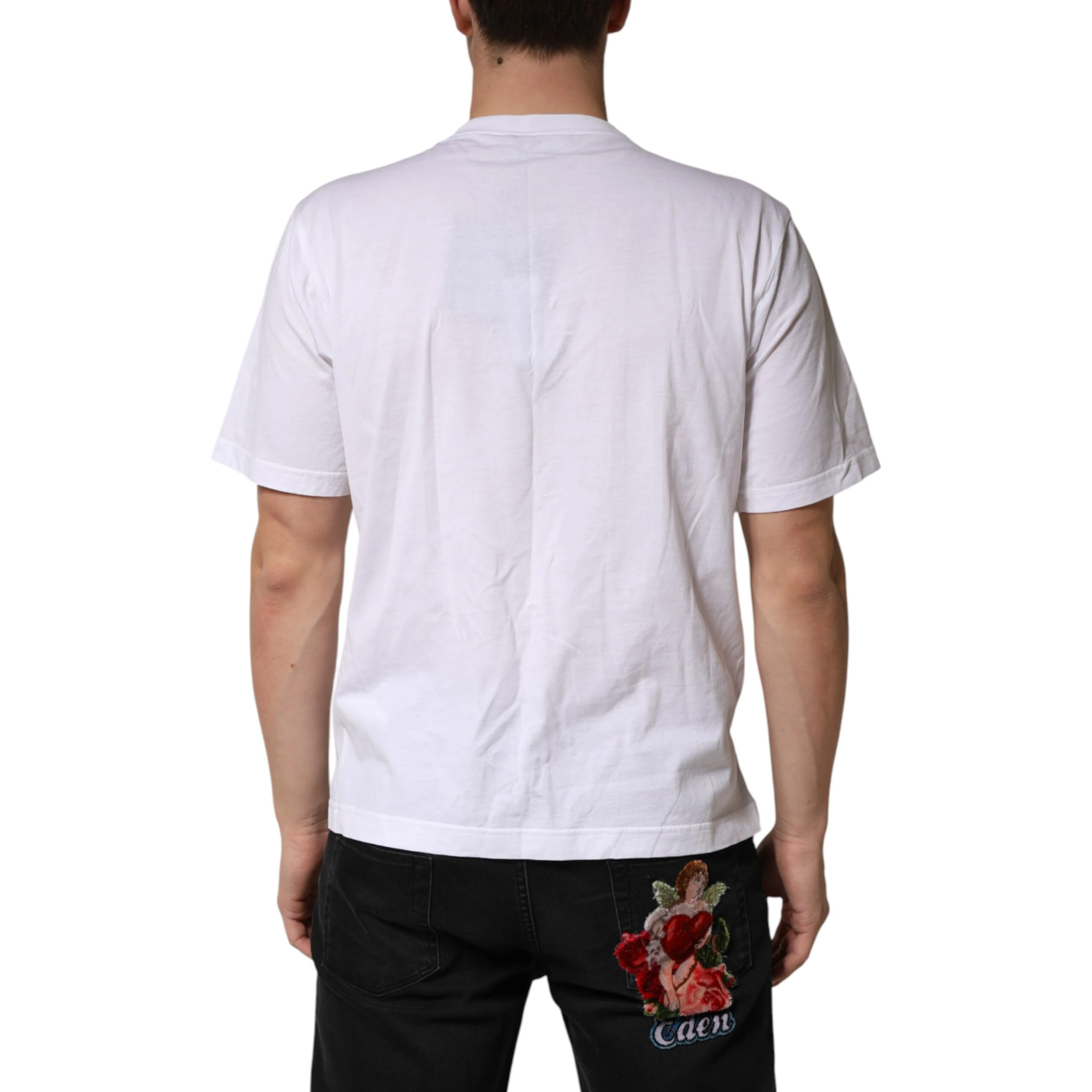 White Cotton Necklace Embellished T-shirt