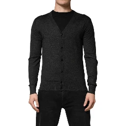 Black Cashmere Buttoned Men Cardigan Sweater