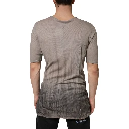 Gray Two Tone Cotton Round Neck Short Sleeves T-shirt