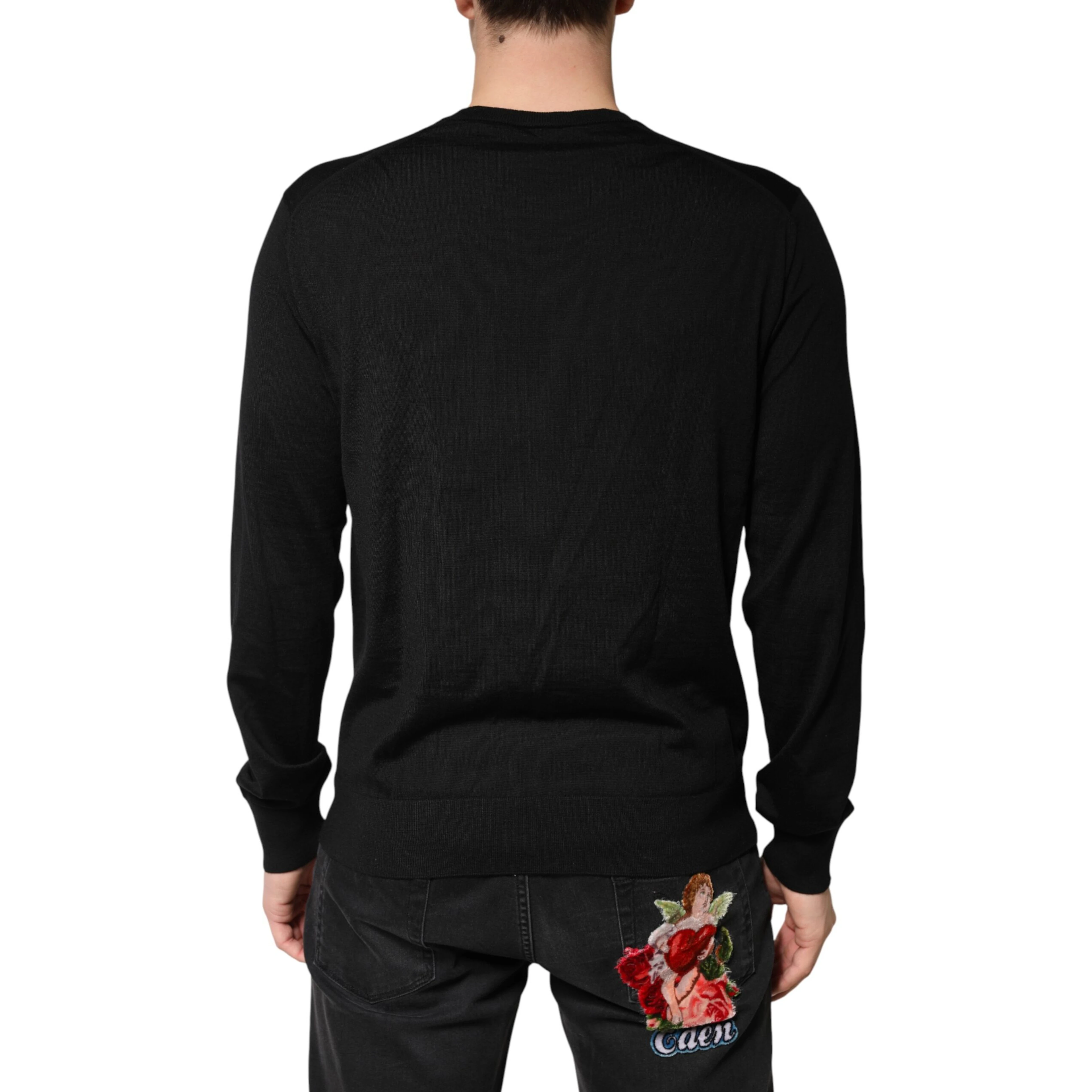 Black Wool DG Crew Neck Men Pullover Sweater