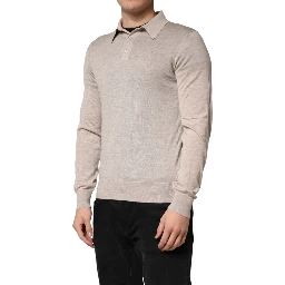 Beige Cashmere Collared PoloPullover  Sweater