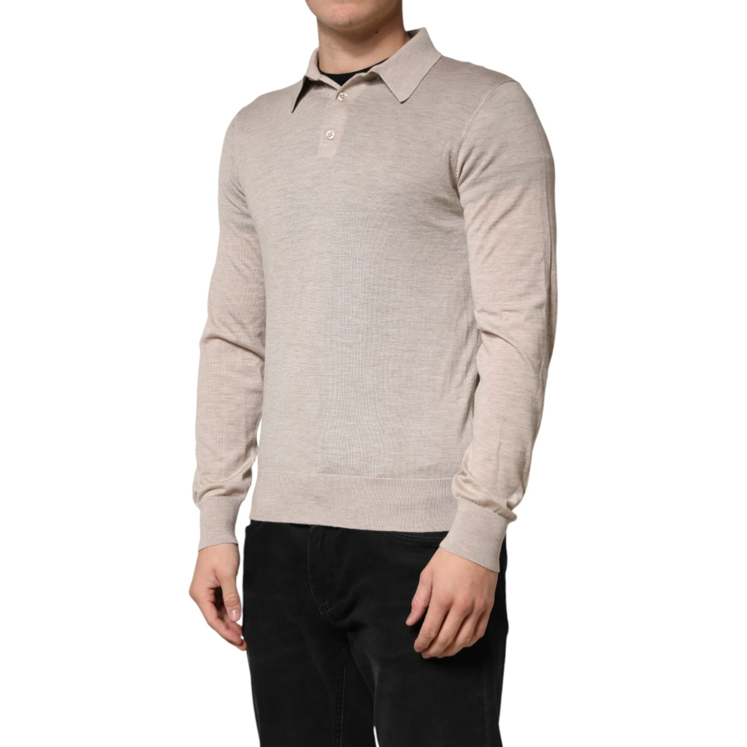 Beige Cashmere Collared PoloPullover  Sweater
